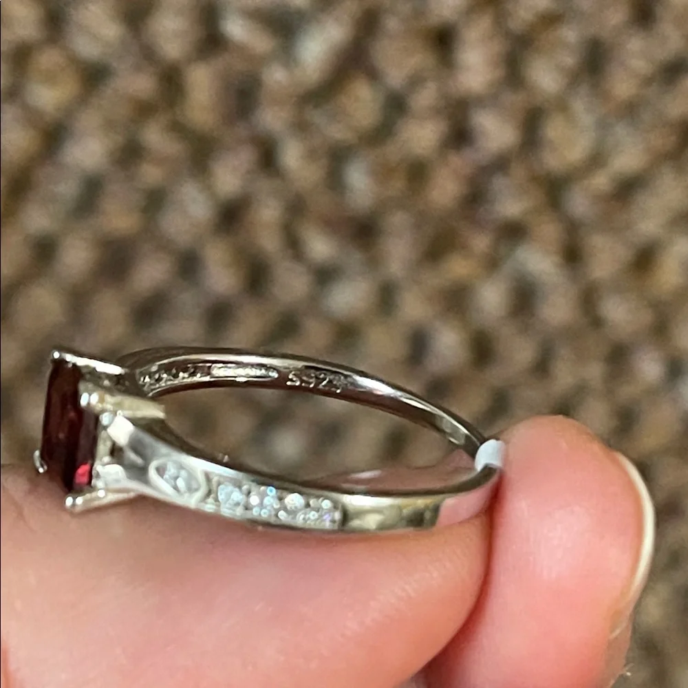 Natural Red Garnet & Sterling Silver Ring, Size 10